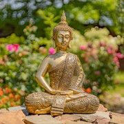 Zaer Ltd International 19.1" Tall Frosted Gold Polyresin Buddha in Dhyana Mudra ZR920401