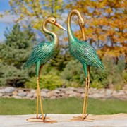 Zaer Ltd. International Set of Two 41" Tall Stylized Metallic Heron Garden Figurines with Gold Heads ZR217096-SET