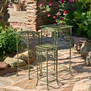 Zaer Ltd. International Set of 3 Square Metal Plant Stand Tables in Antique Green "Copenhagen 1843"" ZR220735-GR