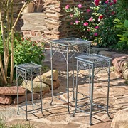 Zaer Ltd. International Set of 3 Square Metal Plant Stand Tables in Cobalt Blue "Copenhagen 1843" ZR220735-BL