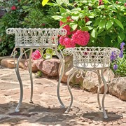 Zaer Ltd. International Set of 2 Standing Iron Plant Stands with Round Baskets in Ant. White "Stephania" ZR220385-AW