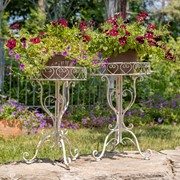 Zaer Ltd International Pre-Order: Set of 2 Ornate Standing Plant Stand Tables in White "Medellín 1972" ZR238115-AWS