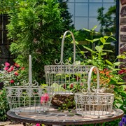 Zaer Ltd. International Set of 3 Iron Garden Baskets with Handles in Antique White "Copenhagen 1843" ZR220405-AW
