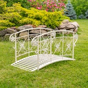 Zaer Ltd International 40.5" Long Iron Garden Bridge with Embellished Handle Bars in White "Stephania" ZR220597-AW