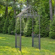 Zaer Ltd International 9.5ft. Iron Garden Arch with Embellished Trellis in Antique Bronze "London 1820" ZR220403-BZ