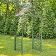 Zaer Ltd International 9.5ft. Iron Garden Arch with Embellished Trellis in Antique Green "London 1820" ZR220403-GR