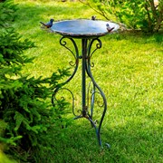 Zaer Ltd International 28.75" Tall Ornate Iron Birdbath with 3 Small Birds in Cobalt Blue "Stephania" ZR220411-BL