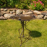 Zaer Ltd International 28.75" Tall Ornate Iron Birdbath with 3 Small Birds in Frosted Gold "Stephania" ZR220411-FG