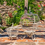 Zaer Ltd. International Set of 2 Metal Heart-Shaped Cage Plant Stands in Antique White "Ariyanna" ZR220415-AW