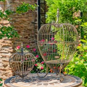 Zaer Ltd. International Set of 2 Metal Heart-Shaped Cage Plant Stands in Frosted Gold "Ariyanna" ZR220415-FG