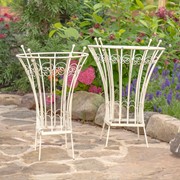 Zaer Ltd. International Set of 2 Round Iron Trellis Garden Stands in Antique White "Stephania" ZR220416-AW