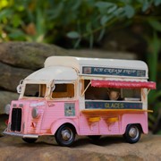 Zaer Ltd International 11.42" Retro Metal Ice Cream Truck Tabletop Decoration in Pink ZR107831-PK