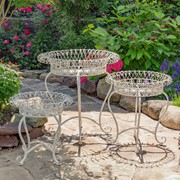 Zaer Ltd. International Set of 3  Round Iron Wire Basket Plant Stands in Antique White "London 1820" ZR220392-AW