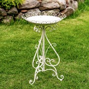Zaer Ltd International 28" Tall Round Iron Birdbath with Folding Stand in Antique White "Stephania" ZR220404-AW