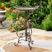 Zaer Ltd International 28" Tall Round Iron Birdbath with Folding Stand in Antique Bronze "Stephania" ZR220404-BZ