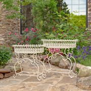 Zaer Ltd. International Pre-Order: Set/2 Plant Stands w/Embellished Oval Baskets in White "London 1820" ZR220406-AW