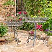 Zaer Ltd. International Set of 2 Round Plant Stands with Decorative Baskets in Blue "Copenhagen 1843" ZR220407-BL