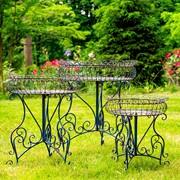 Zaer Ltd. International Set of 3 Round Plant Stands with Baskets in Blue "Copenhagen 1843" ZR220408-BL