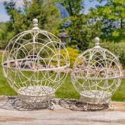 Zaer Ltd. International Set of 2 Assorted Iron Globe Plant Stands in Antique White "Paris 1968" ZR151119-AW