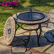 Zaer Ltd. International 32.6"D. Round Mosaic Tile Metal Fire Pit "Medora" ZR803682-C
