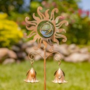 Zaer Ltd International 31.4" Tall Antique Copper Iron Sun Garden Stake with Lily-Shape Bell Details ZR230521