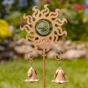 Zaer Ltd International 31.5" Tall Antique Copper Iron Abstract Sun Garden Stake with Lily-Shaped Bells ZR230522