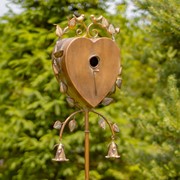 Zaer Ltd International 66" Tall Heart-Shaped Iron Birdhouse Garden Stake with Dangling Bells "Sikha" ZR235186