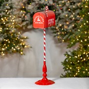 Zaer Ltd International 31" Tall Antique Red "North Pole" Metal Mailbox with Candy Cane Stand ZR361494-RD