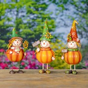 Zaer Ltd. International Pre-Order: S/3 Assorted Pumpkin Scarecrow Figurines "Tatters Stitches & Patches" ZR232358-SET