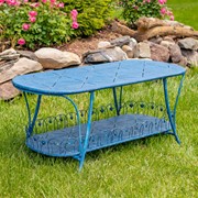 Zaer Ltd International 47.25"L. Embellished Oval Metal Garden Table with Shelf in Blue "Toulouse 1275" ZR194619-BL