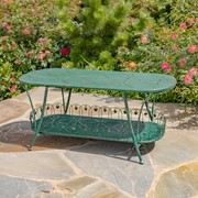 Zaer Ltd International 47.25"L. Embellished Oval Metal Garden Table with Shelf in Green "Toulouse 1275" ZR194619-GR