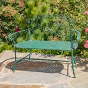 Zaer Ltd International 47.25" Long Embellished Metal Garden Bench in Antique Green "Toulouse 1275" ZR194620-GR