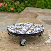 Zaer Ltd. International 11.8" Ceramic Mosaic Tile Plant Trolley "Madrid" - Black/Blue/Orange ZR850032