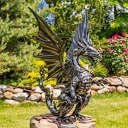 Zaer Ltd. International 44" Tall Ferocious Metal Dragon Statue Standing Upright "Tarragon" ZR240405