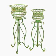 Zaer Ltd. International Set of 2 Standing Iron Basket Plant Stands in Antique Green "London 1820" ZR191035-GR
