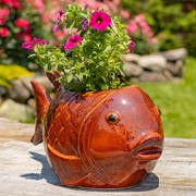 Zaer Ltd International Pre-Order: 18.5" Hand Painted Ceramic Goldfish Flower Pot "Goldie" ZR083914