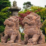 Zaer Ltd. International Set of 2 Magnesium Foo Dog Statues in Antique Rust "Gan & An" ZR617270-RSS