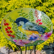 Zaer Ltd International 18" Glass Bowl Oriole Birdbath with Metal Stand "Baltimore" ZR180904