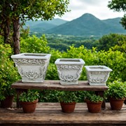 Zaer Ltd International Pre-Order: Set of 3 Assorted Magnesium Square Flower Pots in Antique Grey ZR301150-GY
