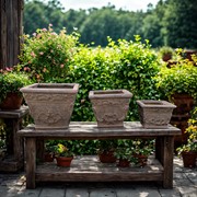 Zaer Ltd International Pre-Order: Set of 3 Assorted Magnesium Square Flower Pots in Antique Rust ZR301150-RS