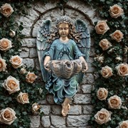 Zaer Ltd International Pre-Order: 30" Tall Wall Hanging Cherub Flower Planter in Antique Bronze ZR341729-BZ
