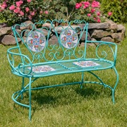 Zaer Ltd. International "Baton Rouge" Mosaic Tile Bench with Iron Frame - Blue, Green & Red ZR850917