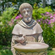 Zaer Ltd International 36" Tall Standing Saint Francis Statue & Birdbath in Antique Grey ZR540036-GY