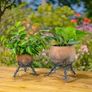 Zaer Ltd International Set of 2 Assorted Ceramic Globe Planters with Metal Tripod Stands in Cobalt Blue ZR241909-BLS
