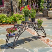 Zaer Ltd. International 5ft Long Santorini Bridge-Like Iron & Mosaic Plant Stand Bronze "Basilica" ZR250080-BZ