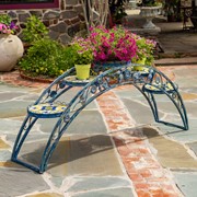 Zaer Ltd. International 6.5ft Santorini Bridge-Like Iron & Mosaic Plant Stand in Mossy-Blue "Piazza" ZR250081-BL