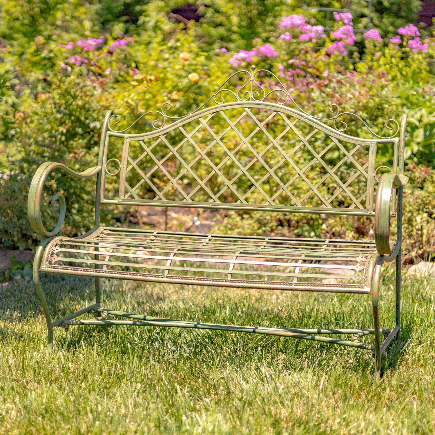 Zaer Ltd. International "Stephania" Victorian-Style Iron Garden Bench in Antique Green ZR090517-GR