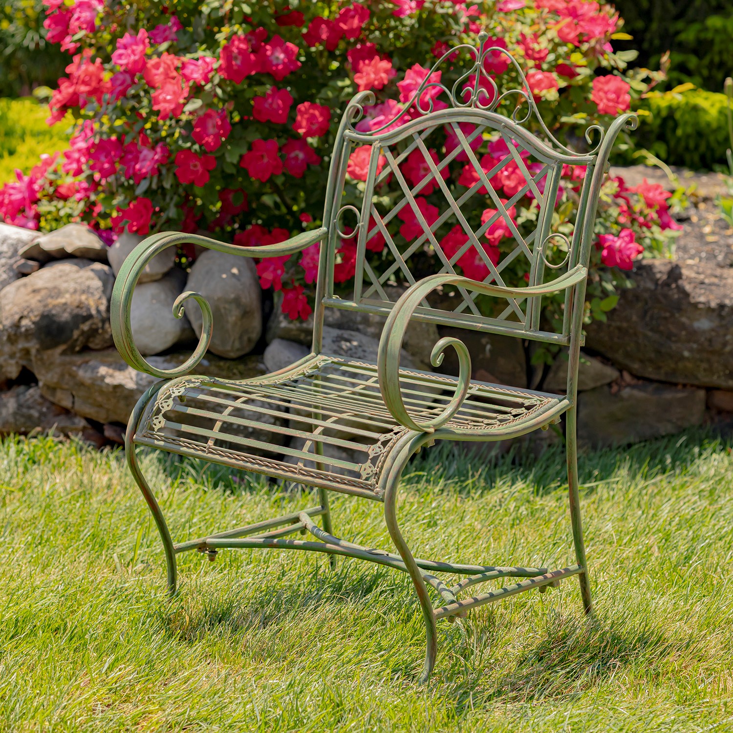 Zaer Ltd. International Pre-Order: "Stephania" Victorian-Style Iron Garden Armchair in Antique Green ZR090518-GR