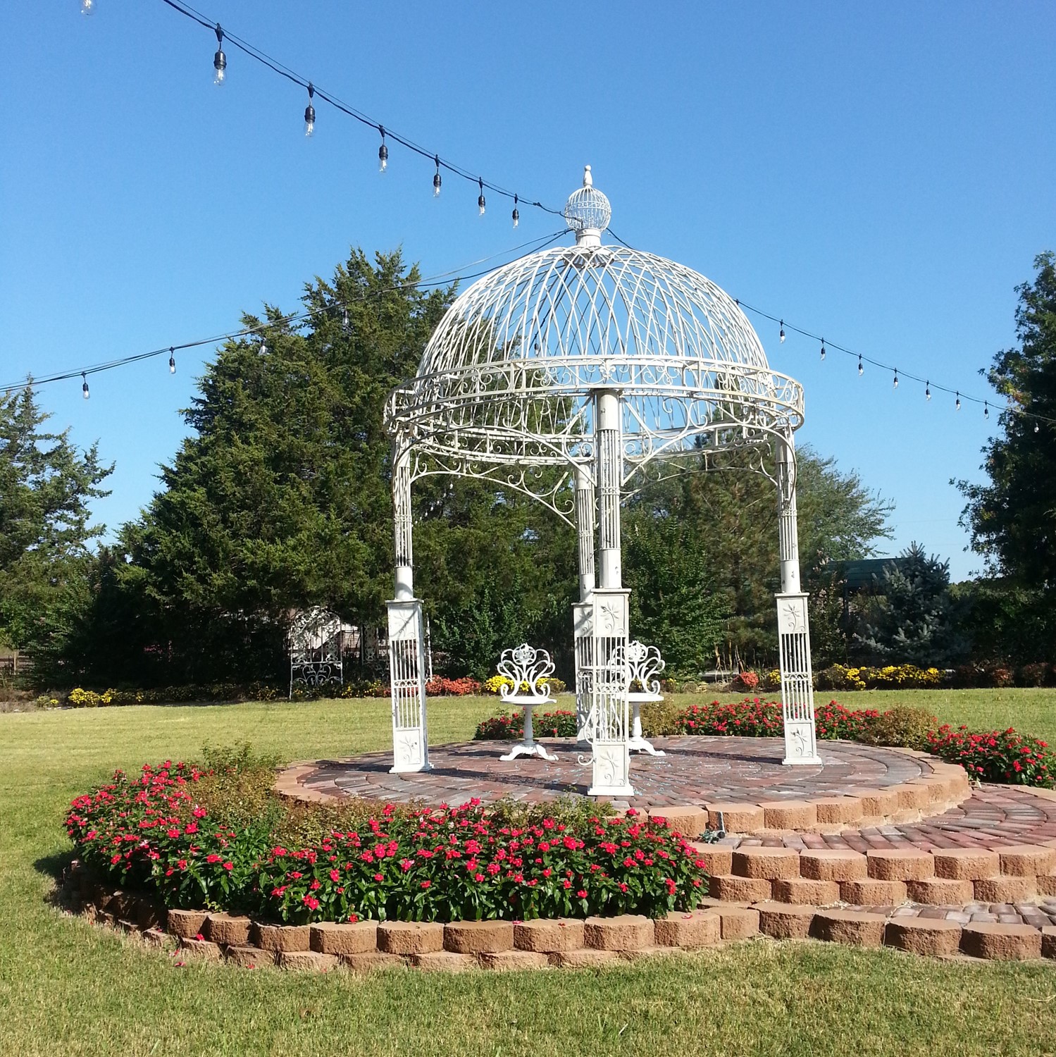 Zaer Ltd International "Valiko" 14ft. Tall Round Iron Garden Gazebo in Antique White ZR131407-AW