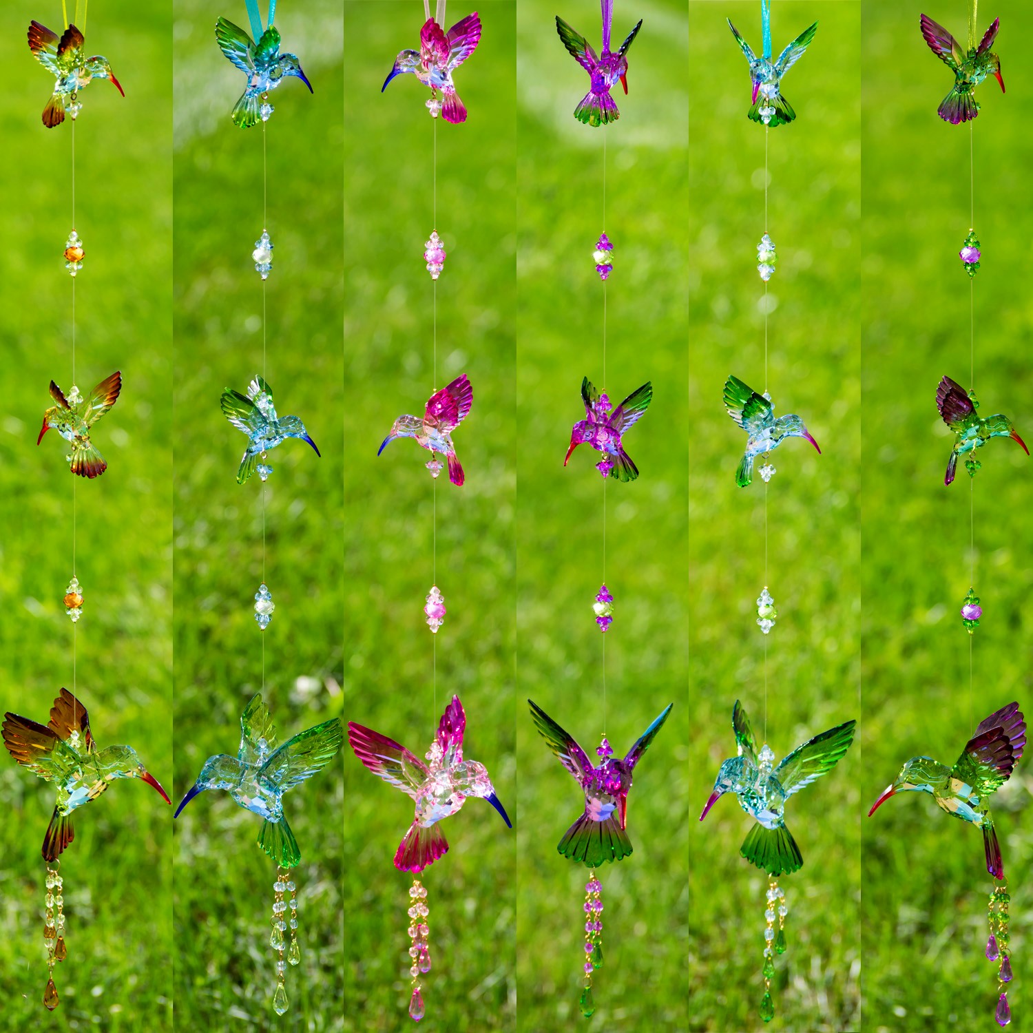 Zaer Ltd. International Hanging Acrylic 3-Piece Hummingbird Chain in 6 Assorted Colors ZR504014-SET
